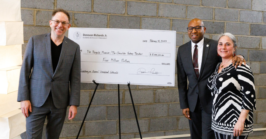 The leaders of two western Queens art organizations were presented with a $5 million check for capital funding on Tuesday, Feb. 22. (Photo by Paul Frangipane)