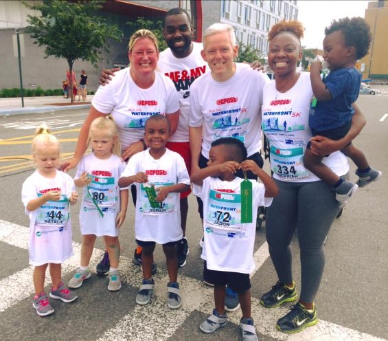 Miller with his wife and sons at the LIC Post 5K Run with Jen Theien and her daughers and Councilman Van Bramer