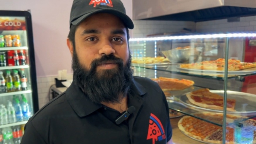 Ariful Hasan, Bros Pizza in Astoria,, located at 32-20 34th Ave. (Photo by Michael Dorgan, Queens Post) (1)